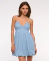 Abercrombie & Fitch Sheer Bubble Hem Mini Dress In Blue