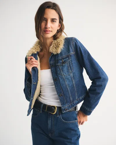 Abercrombie & Fitch Sherpa-lined Denim Trucker Jacket In Blue