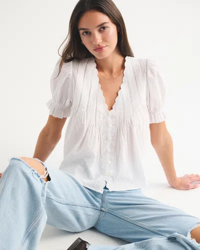 Abercrombie & Fitch Short-sleeve Button-through Blouse In White