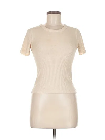 Pre-owned Abercrombie & Fitch Short Sleeve Top Ivory Mock Neckline Tops In White