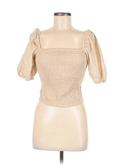 Pre-owned Abercrombie & Fitch Short Sleeve Top Tan Polka Dots Pattern Square Neckline Tops In Brown