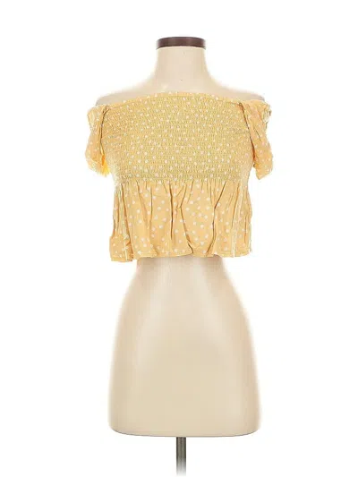 Pre-owned Abercrombie & Fitch Short Sleeve Top Yellow Strapless Neckline Tops