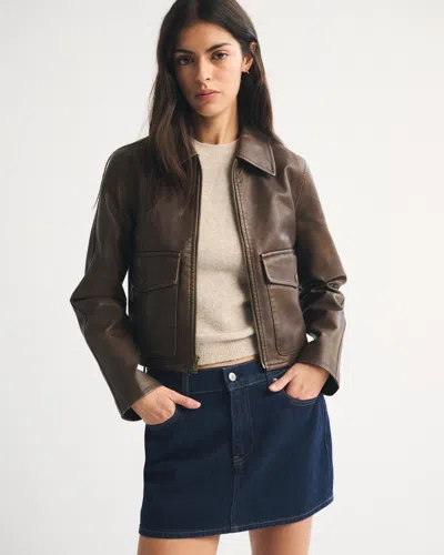 Abercrombie & Fitch Short Vegan Leather Utility Jacket In Brown