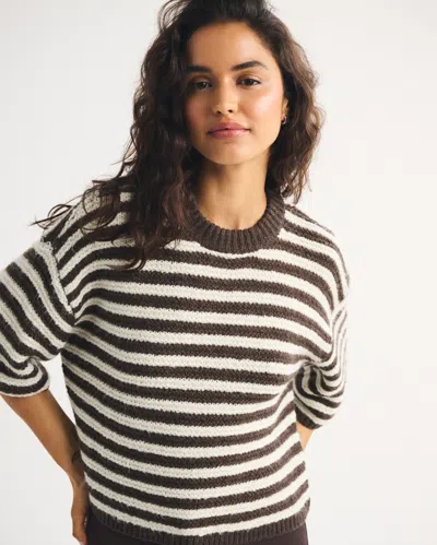 Abercrombie & Fitch Short-sleeve Boxy Sweater Tee In Dark Coffee Stripe