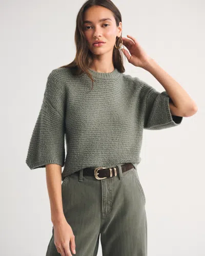 Abercrombie & Fitch Short-sleeve Boxy Sweater Tee In Olive Gray