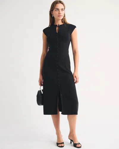 Abercrombie & Fitch Short-sleeve Button-through Sweater Midi Dress In Black