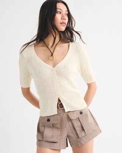 Abercrombie & Fitch Short-sleeve Cardigan In White