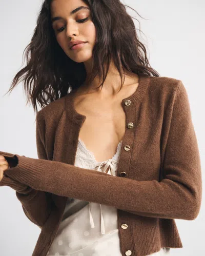 Abercrombie & Fitch Shrunken Crew Cardigan In Brown