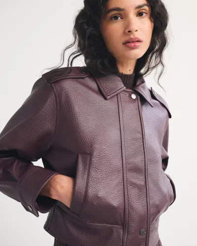 Abercrombie & Fitch Shrunken Vegan Leather Bomber Jacket In Burgundy