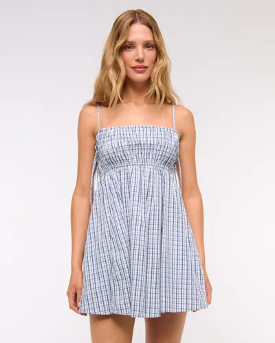 Abercrombie & Fitch Smocked Babydoll Tie Mini Dress In Blue