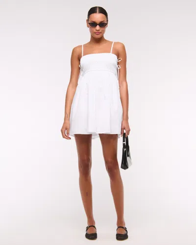 Abercrombie & Fitch Smocked Babydoll Tie Mini Dress In White