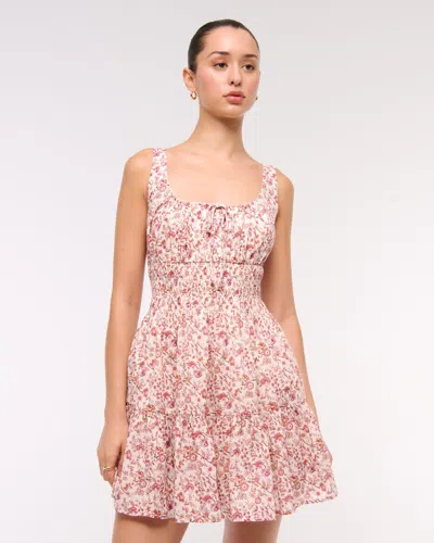 Abercrombie & Fitch Smocked Tie-front Mini Dress In Pink