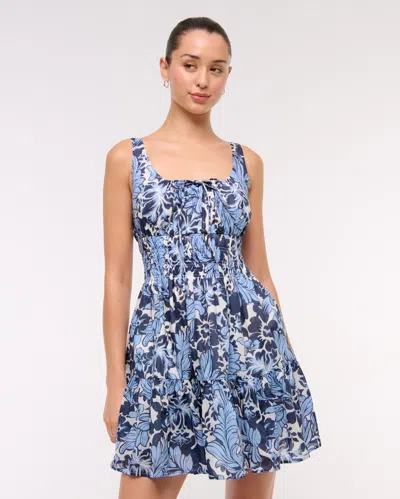 Abercrombie & Fitch Smocked Tie-front Mini Dress In Blue