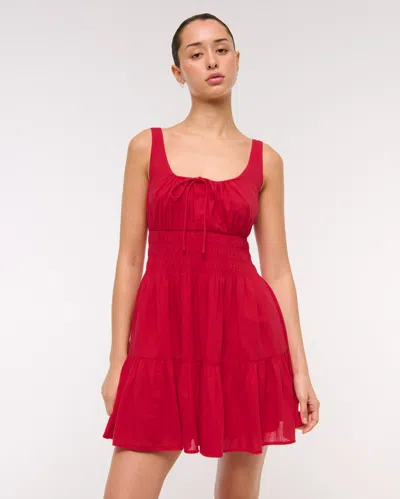 Abercrombie & Fitch Smocked Tie-front Mini Dress In Red