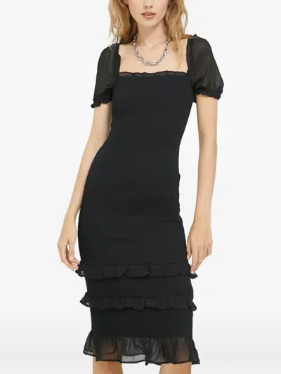 Abercrombie & Fitch Square-neck Midi Dress In Black