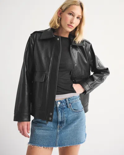 Abercrombie & Fitch Straight Cut Vegan Leather Jacket In Black