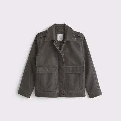Abercrombie & Fitch Straight Cut Vegan Leather Jacket In Brown