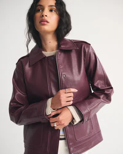 Abercrombie & Fitch Straight Cut Vegan Leather Jacket In Burgundy