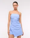 Abercrombie & Fitch Strapless Asymmetrical Mini Dress In Blue