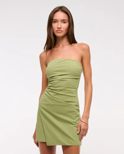 Abercrombie & Fitch Strapless Asymmetrical Mini Dress In Green