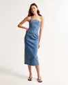 Abercrombie & Fitch Strapless Denim Midi Dress In Blue