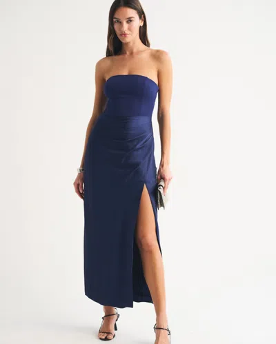 Abercrombie & Fitch Strapless Draped Maxi Dress In Blue