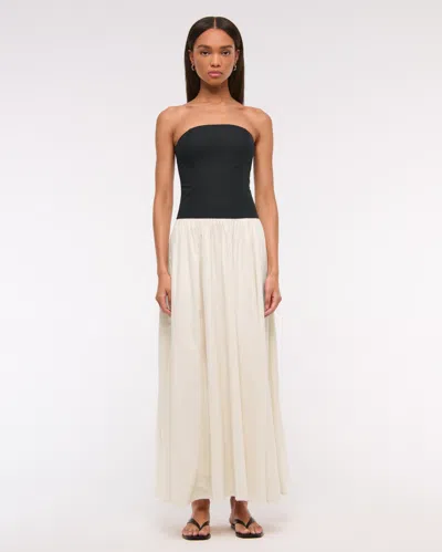 Abercrombie & Fitch Strapless Drop-waist Maxi Dress In Black