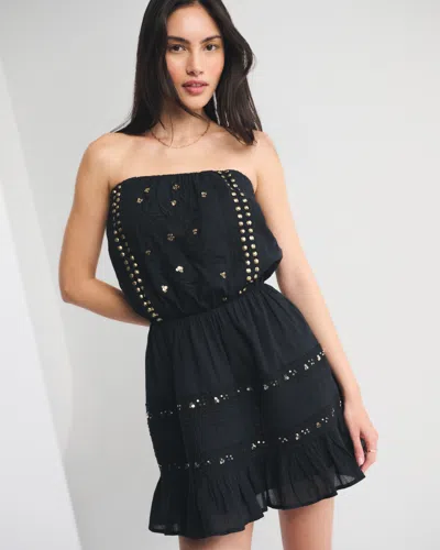 Abercrombie & Fitch Strapless Easy Waist Beaded Mini Dress In Black