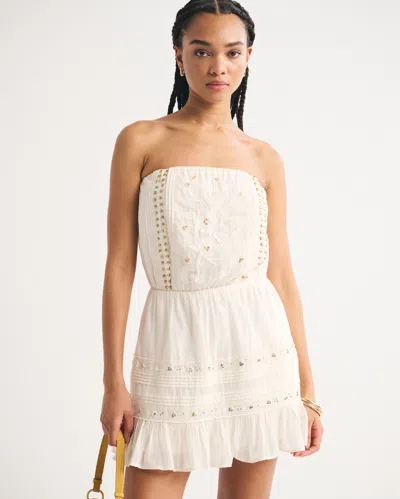 Abercrombie & Fitch Strapless Easy Waist Beaded Mini Dress In White