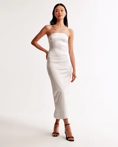 Abercrombie & Fitch Strapless Satin Sculpt Maxi Dress In White