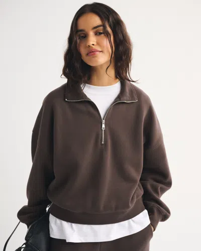 Abercrombie & Fitch Sunday Half Zip Sweatshirt In Black Walnut