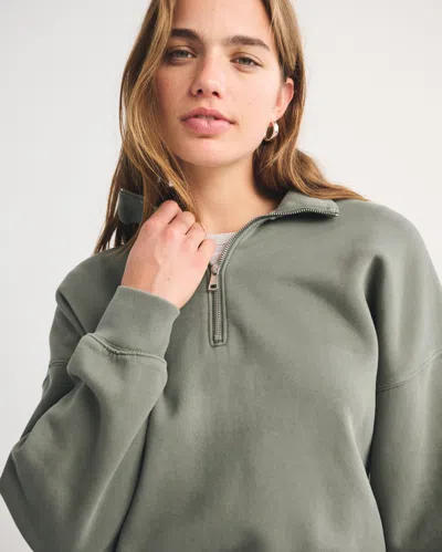 Abercrombie & Fitch Sunday Half-zip Sweatshirt In Olive Gray