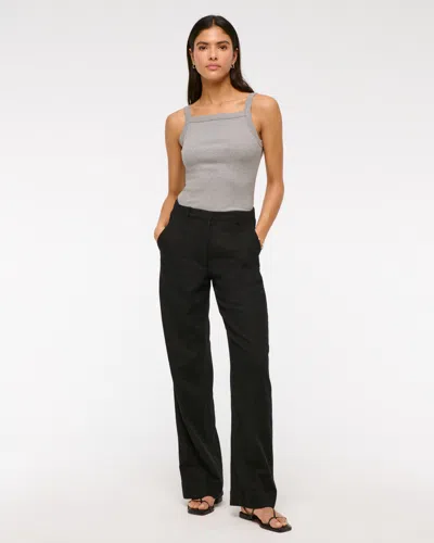 Abercrombie & Fitch Tailored Linen-blend Wide Leg Pant In Black