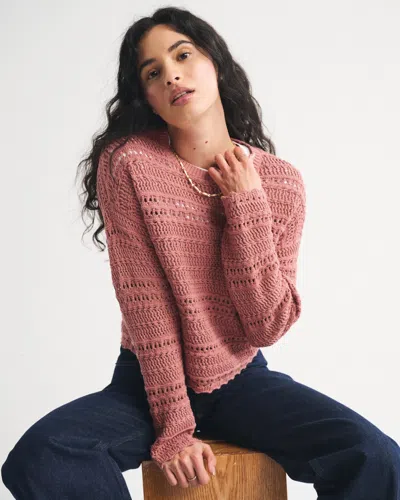 Abercrombie & Fitch Textural Open-stitch Crew Sweater In Pink