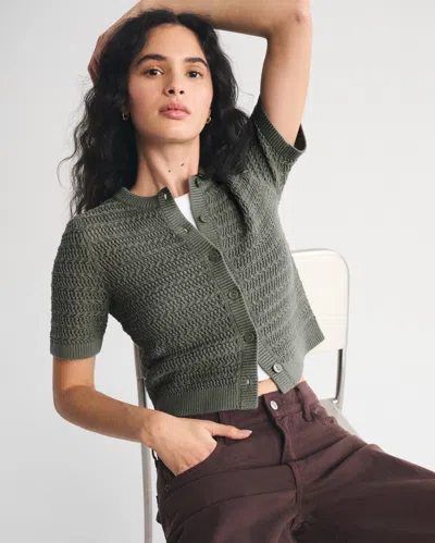 Abercrombie & Fitch Textural Short-sleeve Crew Cardigan In Green
