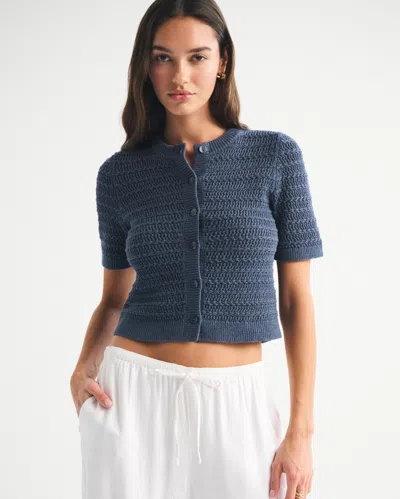 Abercrombie & Fitch Textural Short-sleeve Crew Cardigan In Blue