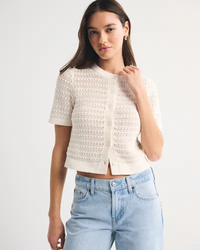 Abercrombie & Fitch Textural Short-sleeve Crew Cardigan In Neutral