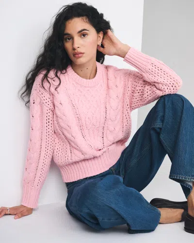 Abercrombie & Fitch Textural Stitch Cable Crewneck Sweater In Pink