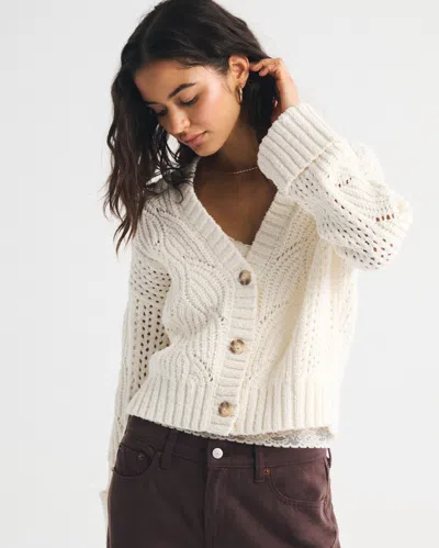 Abercrombie & Fitch Textural Stitch V-neck Cardigan In Neutral