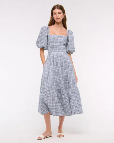 Abercrombie & Fitch The A&f Emerson Linen-blend Puff Sleeve Midi Dress In Blue