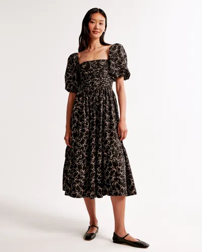 Abercrombie & Fitch The A&f Emerson Poplin Puff Sleeve Midi Dress In Black