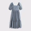 Abercrombie & Fitch The A&f Emerson Poplin Puff Sleeve Midi Dress In Blue