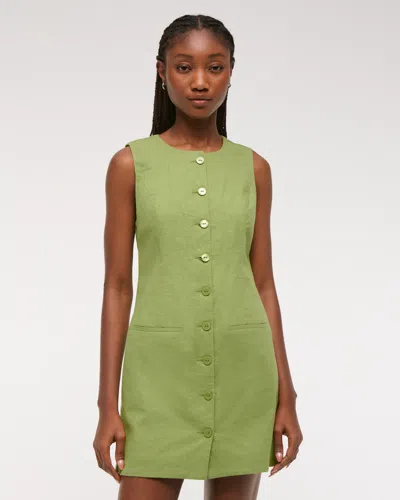 Abercrombie & Fitch The A&f Mara Linen-blend Mini Dress In Green