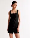 Abercrombie & Fitch The A&f Mara Squareneck Linen-blend Vest Mini Dress In Black