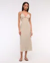 Abercrombie & Fitch Tie-back Sheer Slip Midi Dress In Neutral