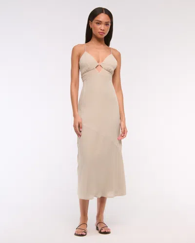 Abercrombie & Fitch Tie-back Sheer Slip Midi Dress In Neutral