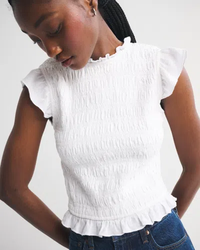 Abercrombie & Fitch Tie-back Smocked Linen-blend Top In White