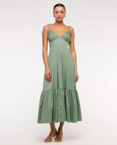 Abercrombie & Fitch Tie-strap Tiered Maxi Dress In Green