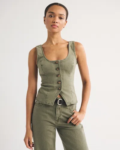 Abercrombie & Fitch Tie-back Scoop Neck Denim Vest In Green