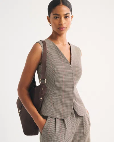 Abercrombie & Fitch Tie-back Suiting Vest In Brown Houndstooth